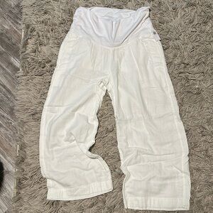 White linen maternity pants